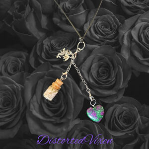 Clear Quartz Heart Necklace with Spell Bottle & Dragon Charm | Interchangeable